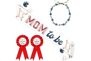 Diartpaint Baseball Maternity Sash Corsage Pins Set Baby Shower Decor, Baseball Mom and Dad to Be Sash Badge Pins Floral Headband, Sports Theme Gender Reveal Party Favors Pregnancy Photo Props