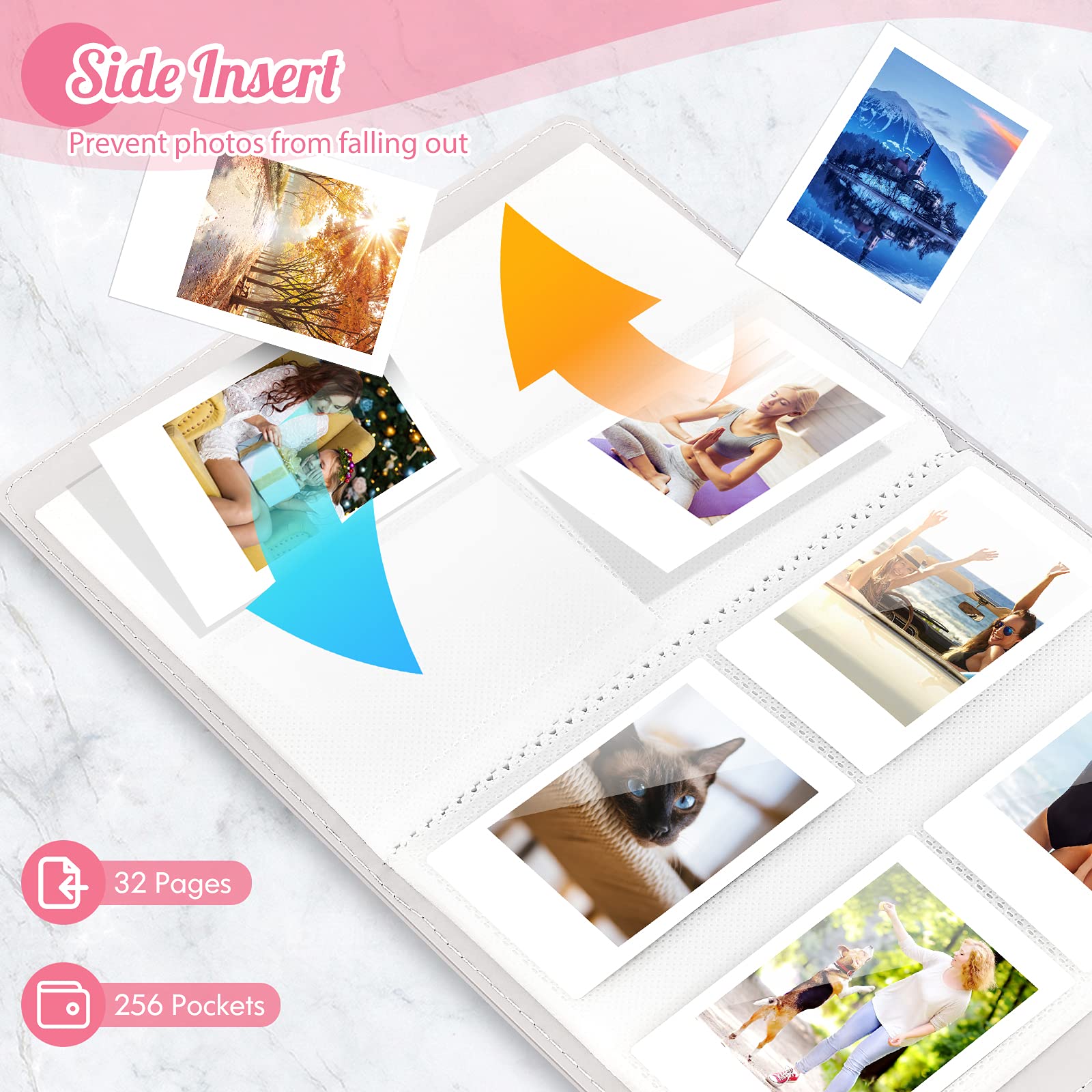Ablus 256 Pockets Photo Album for Polaroid Snap SnapTouch Zip Mint Cameras Printers, Fujifilm Instax Mini 11 90 9 8+ 8 7S 70 50S 26 25 LiPlay Instant Camera Film, Mini Link SP-1 Printer (Magic Silver)