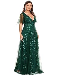 Ever-Pretty Womens Plus Size V-Neck Sequin