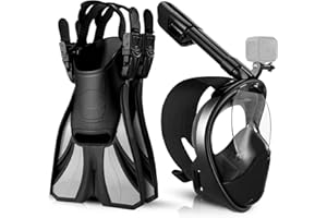 Odoland Snorkeling Packages Set, Full Face Snorkel Mask with Adjustable Swim Fins and Lightweight Backpack, Anti-Fog Anti-Lea