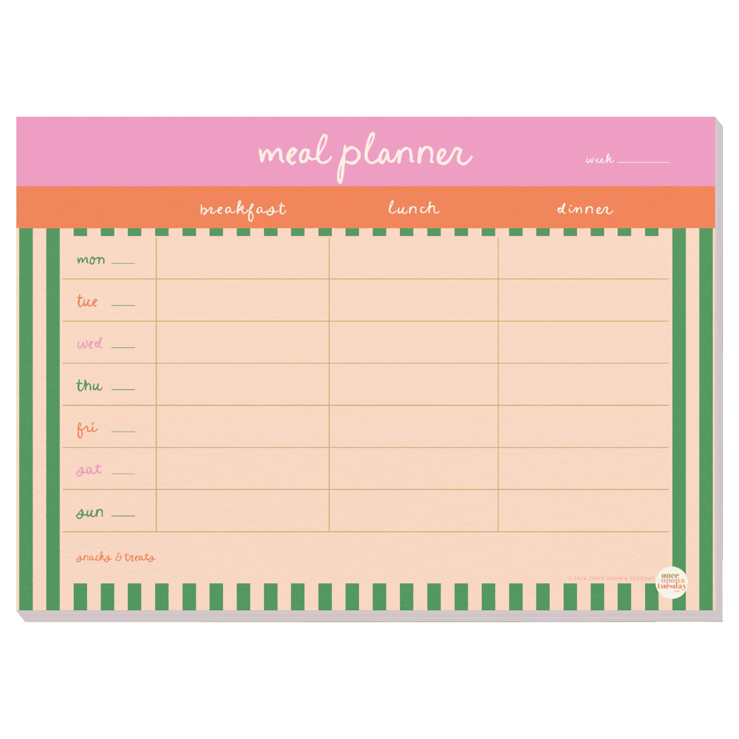 Good Tuesday, A4 Meal Planner Pad - Cabana Stripe Design, 52 Tear-away Pages - Meal Planning - Breakfast, Lunch and Dinner - 100% Recycled and Recyclable Paper - UK Made