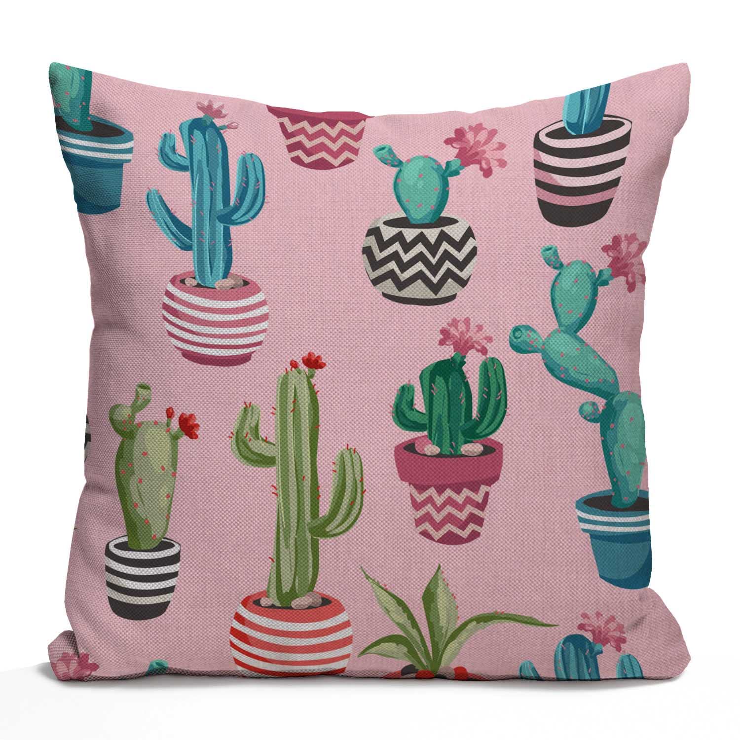Tomda Cacti Flower Pattern Cotton Linen Cushion Cover Watercolor Cactus and Succulents Printed Pillow Throw Pillow Case Home Sofa Decorative 45cmx45cm 18 X 18 Inch
