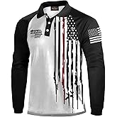 Mainfini Men's Long Sleeve 1776 Golf Shirt USA Flag Graphic Button Polo Shirt (S-3XL)
