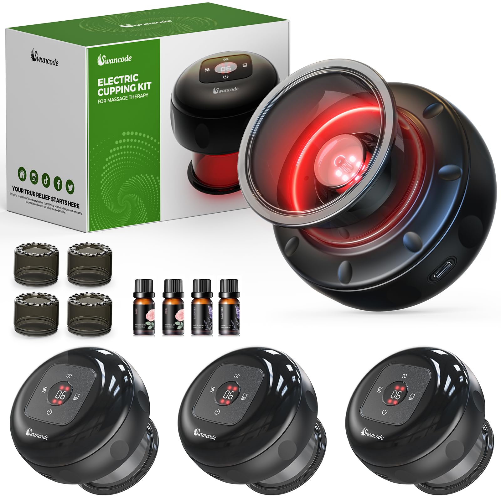 Photo 1 of 4 Pack 5-in-1 Smart Dynamic Cupping Set, Electric Cupping Device with Red Light, Heated Cupping Massager with 12-Level Suction & Heat, Cupping Machine for Pain Relief, Muscle Soreness, Knots, Aches