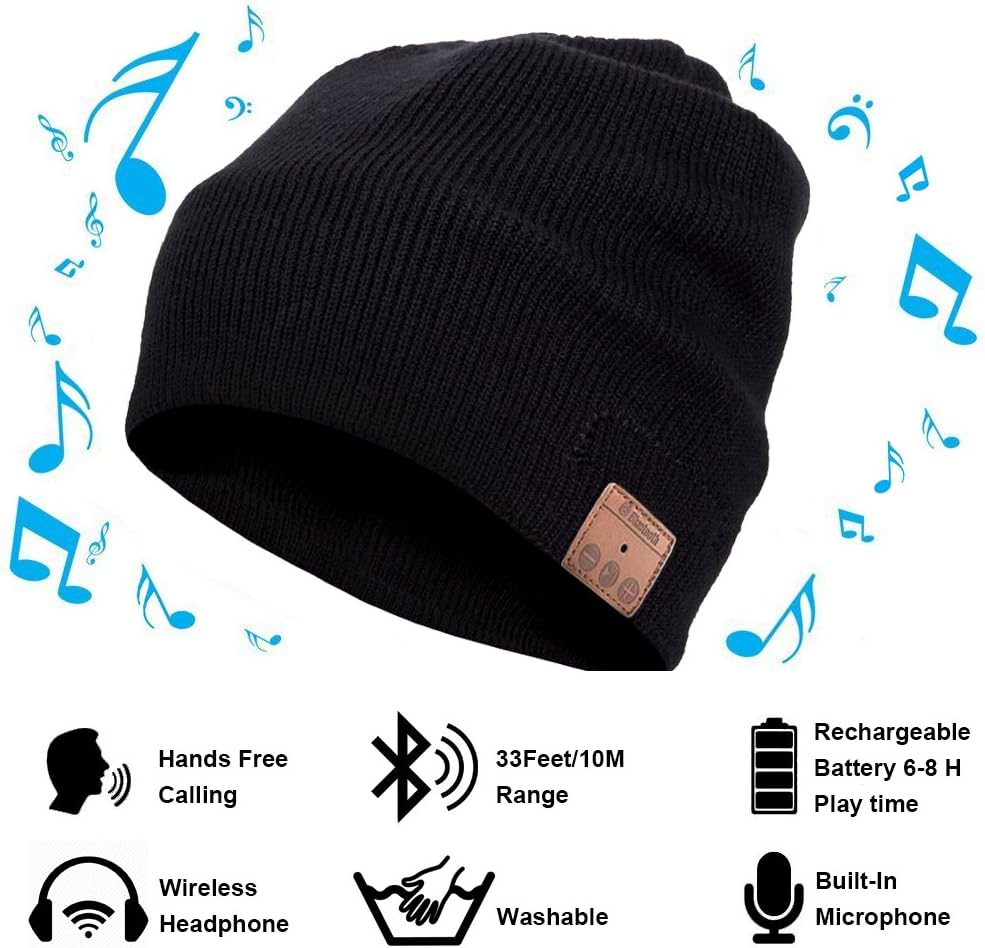 Vichannel 4.1 Bluetooth Beanie Hat Running Headphones Wireless Musical Knit Cap with Stereo Headsets & Mic Unique Christmas Tech Gifts Winter Warm Thick Hat for Women, Men, Boys and Girls (Black)