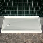 WOODBRIDGE 60" x 30" Solid Surface Shower Base in White with Left Drain,Single Threshold,Slip-Resistant Shower Pan for Alcove
