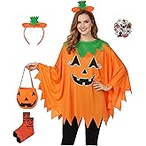 Vermeyen 5PCS Pumpkin Costume Women with Cape Headband Socks Bag Stickers Adult Halloween Costumes 2025 for Party Accessories
