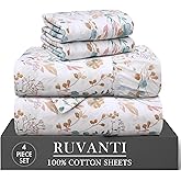 RUVANTI 4 Pcs Cotton Sheets - 100% Natural Cotton Soft, Lightweight & Breathable Crispy Percale Bed Sheets, Twin XL Sheet Sets 16" Deep Pockets, Radiant