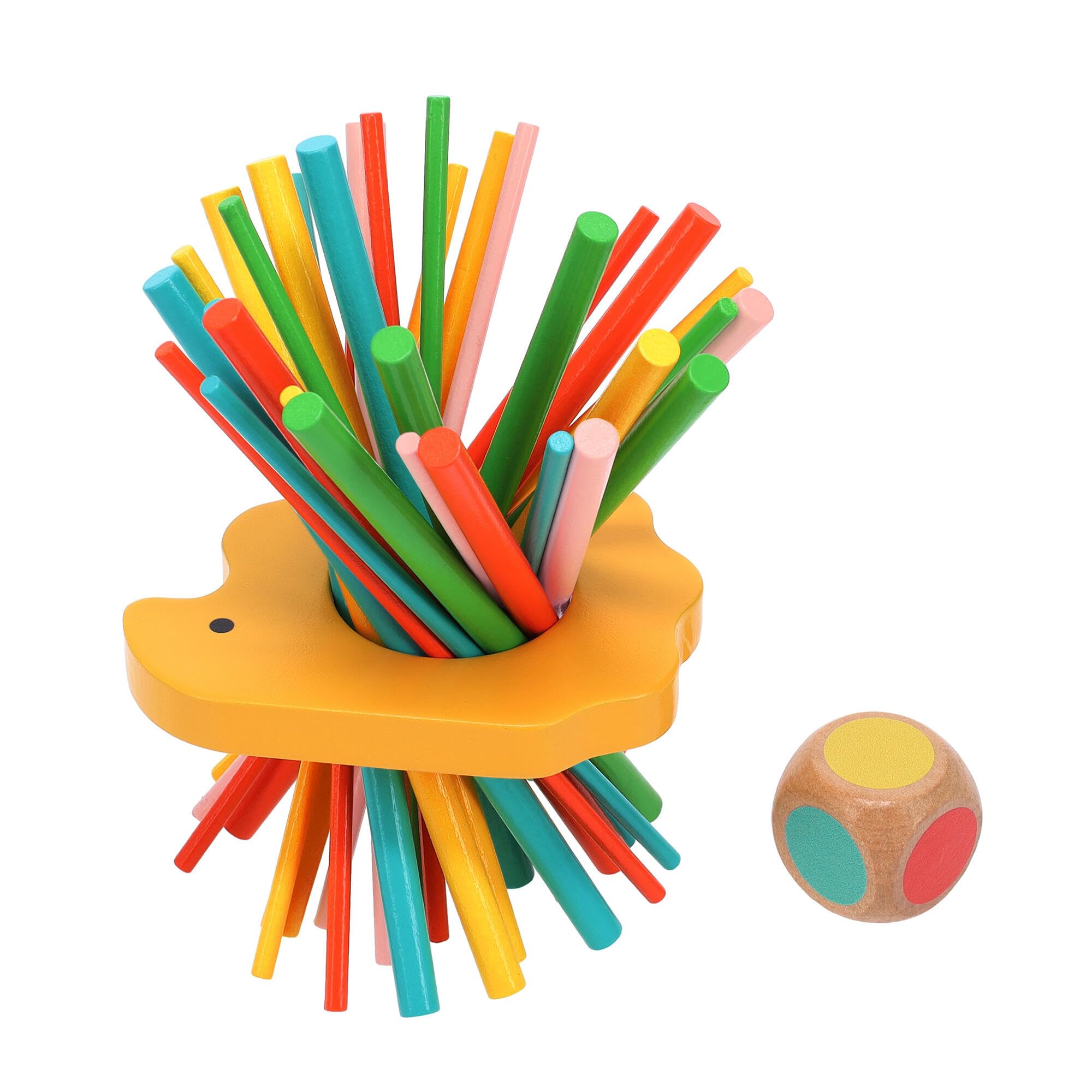 Petit Collage: Hedgehog Prickly Sticks | Wooden Pick-Up Sticks Game | Match The Color and Carefully Remove The Stick | Don't Let The Hedgehog Drop | Great for Ages 3+