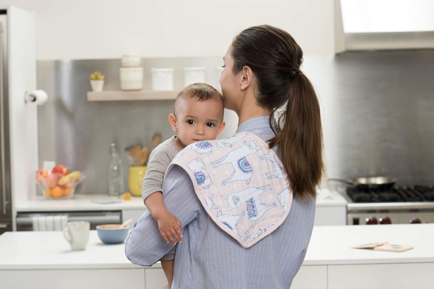 aden + anais Burpy Baby Bib, 100% Cotton Muslin, 4 Layer Multi Use Burping Cloth, Super Soft & Absorbent Burp Rag for Infants, Newborns and Toddlers, 2 Pack, Trail Bloom Llamas: Baby