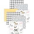 Little Treasure Hudson Baby Cotton Poly Flannel Receiving Blankets Multipack, Grey Cute Farm, 30x30 inches