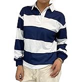 Women Striped Polo Sweatshirt Oversized Long Sleeve Rugby Shirts Fashion Fall Loose Color Block Pullover Tops