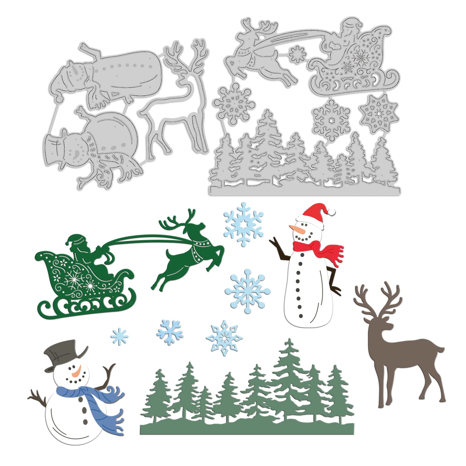 GLOBLELAND Christmas Santa Cutting Dies Metal Forest Snowflake Snowman Sleigh Reindeer Die Cuts for Paper Card Making Decoration DIY Scrapbooking Album Craft Decor