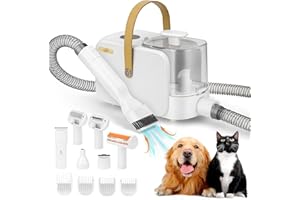 ITBABY Dog Grooming Kit, Pet Grooming Kit & Vacuum Suction 99% Pet Hair Groomer, Professional Grooming Clippers with 8 Proven Grooming Tools for Dogs Cats, Quiet Pet Vacuum Groomer (White)