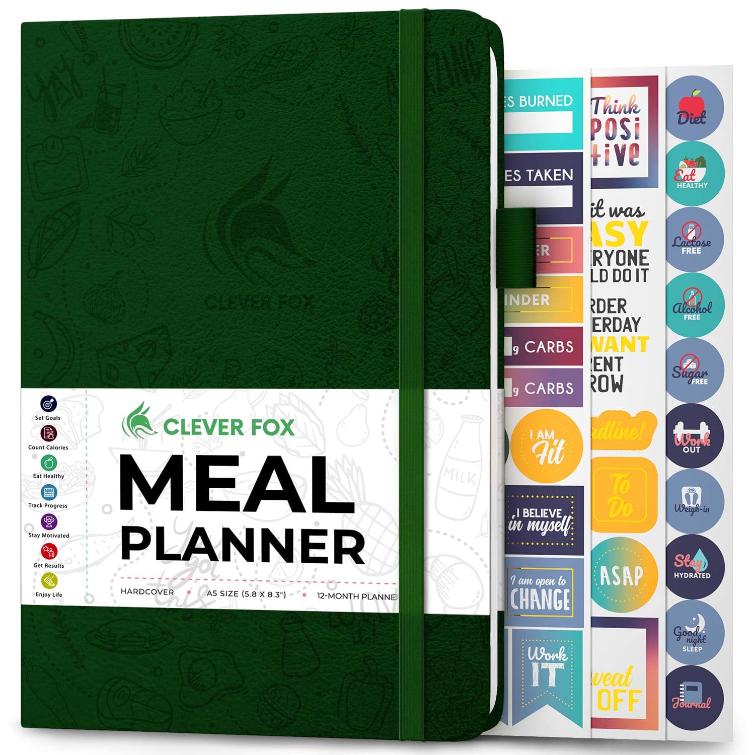 Clever Fox Weekly Meal Planner - Weekly & Daily Meal Prep Journal with Shopping and Grocery Lists for Menu Planning, Healthy Diet & Weight Loss Tracking, Lasts 1 Year, Undated, A5 - Forest Green