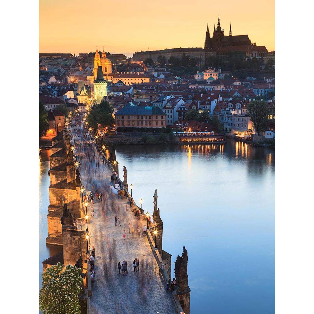 Wee Blue Coo Vltava River Charles Bridge Prague Czech Republic Cityscape Art Print Poster Wall Decor 12X16 Inch