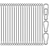 20 Pack 6 Inch(15cm) Safety Stainless Steel Tethers with 4 Pcs Spring Snap Hook Clips, Steel Wire Cable with Loops Vinyl Cover Coated Short Rope Lanyard Lock Safety Tether Chains, Black
