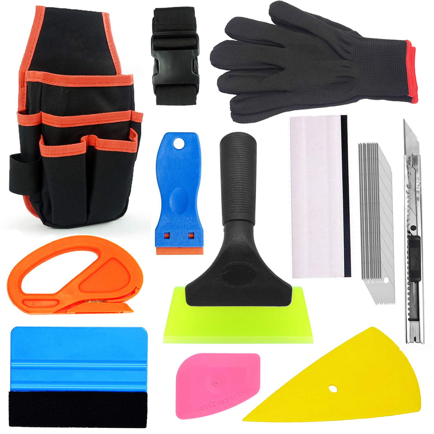 Ewrap Vehicle Window Tinting Kit Vinyl Wrap Tools with Tool Pouch, Felt Squeegee, Water Wiper, Scraper, Work Gloves, For Applying Car Vinyl Wrap, Window Film Tint