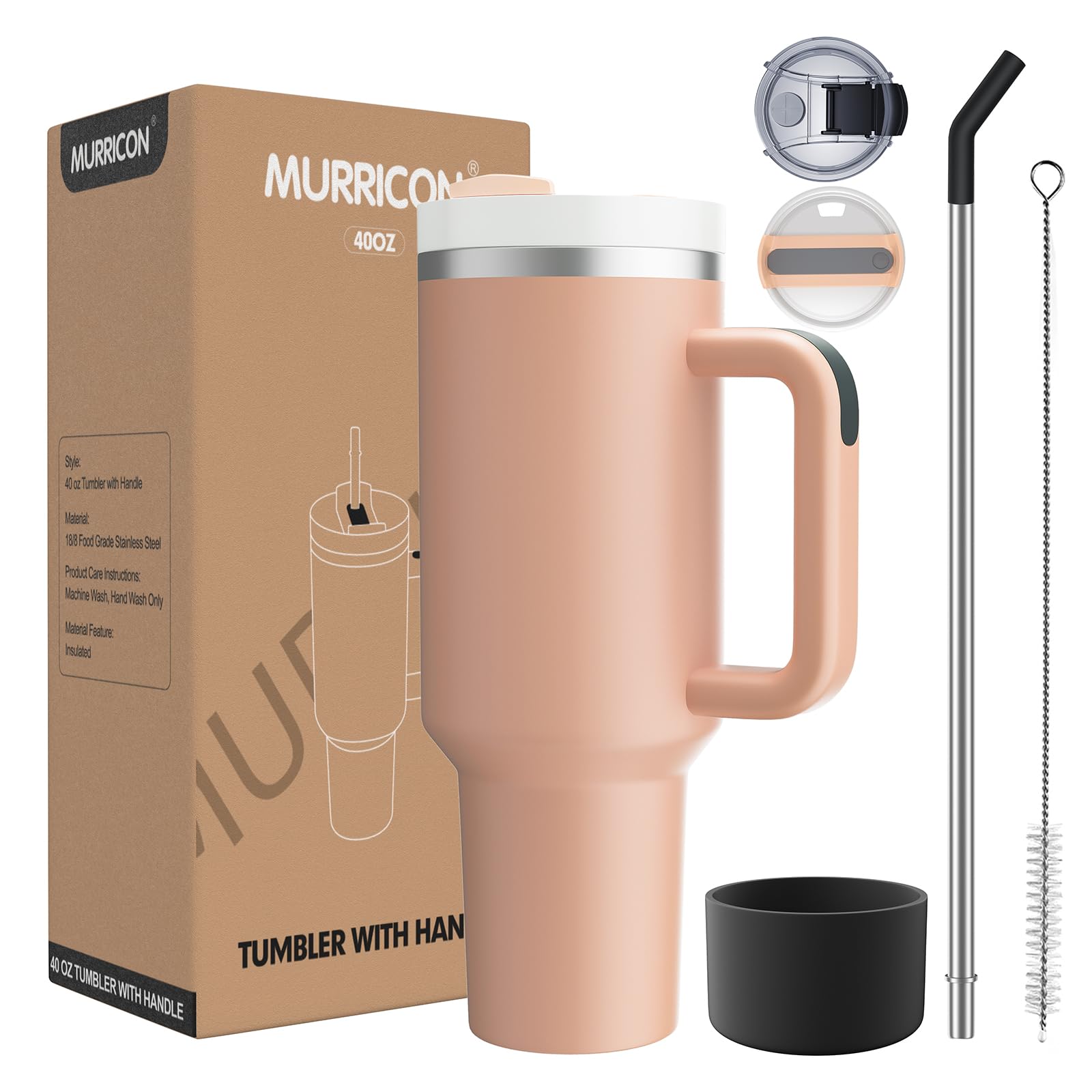 Photo 1 of MURRICON 40 oz Tumbler with Handle and Straw,Reusable Vacuum Quencher Tumbler with Lid,Stainless Steel Insulated Travel Mug,for Coffee and Beverages(Rose Pink)