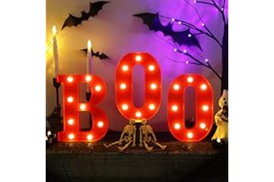 CESOF Boo Sign Light Up Halloween Decorations Indoor, Boo Decor 8.5 Inch BOO LED Marquee Letters Lights Signs, Battery Powered Halloween Table Decorations for Home Room Bedroom Mantel Kitchen Party Decor