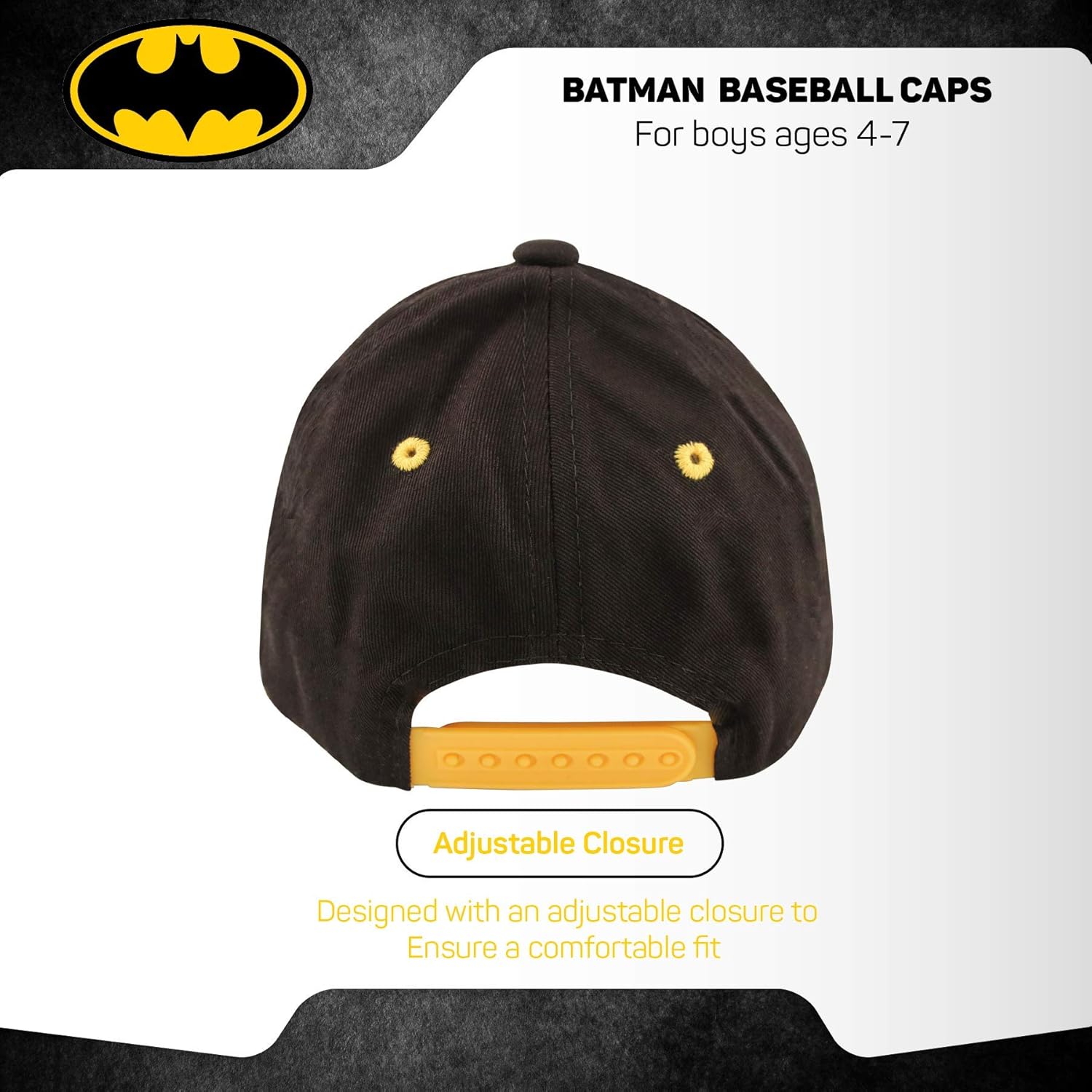DC Comics Toddler Hat for Boy’s Batman Kids Baseball Cap 3D Design, Black/Grey, Age 4-7: Clothing