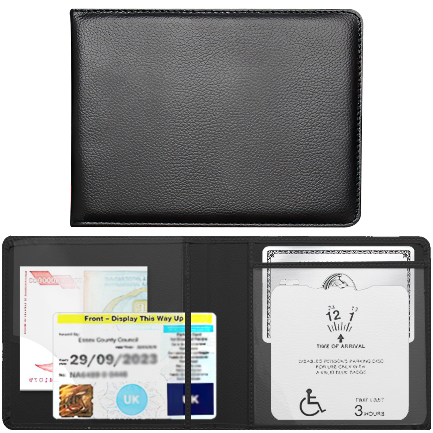 PU Leather Disabled Badge Holder, Protector Badge Holder Wallet for Car Parking Permit Disabled Badge Holder for Car Discreet Cover Hologram Safe (Black)