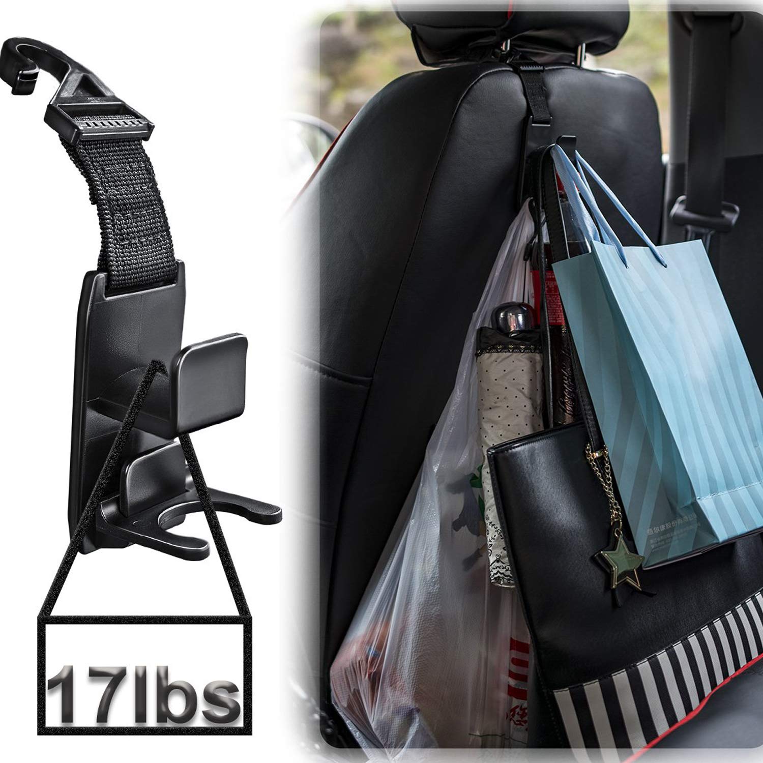 XBRN 4-Pack Car Headrest Hooks Backseat Hanger Storage for Handbags, Purses, Coats, and Grocery Bags, Universal Vehicle Car Seat Back Holder Bottle