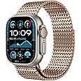 WINGLE Milanese Loop for Apple Watch Band Ultra 2 Band Ultra 49mm 46mm 45mm 44mm Men Series 10 9 8 7 SE 6 5 4, 24mm Wide Magnetic Metal Mesh Stainless Steel iWatch Apple Watch Bands, Rose Gold