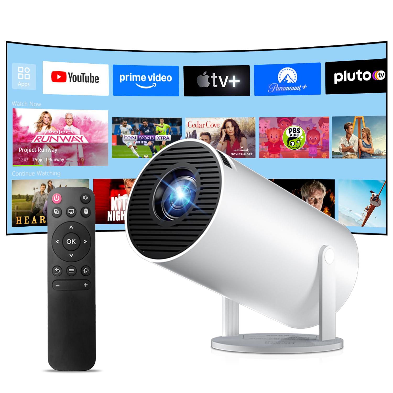 [2026 Upgraded & 4K/8K Support]HY300Pro Mini Projector with WiFi6 Bluetooth 5.4,Smart Portable Projector Built in Android OS 14.0,Auto Keystone,12000 Lumens Outdoor Projectors for Bedroom/Gaming-white