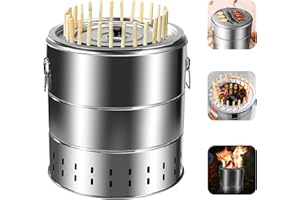GXONE Portable Smokeless Barbecue Charcoal Barrel Grill, Stainless Steel Surround Charcoal kebab Grill with 28 Skewers and BBQ Grill Grate, Diameter 15.4 inch
