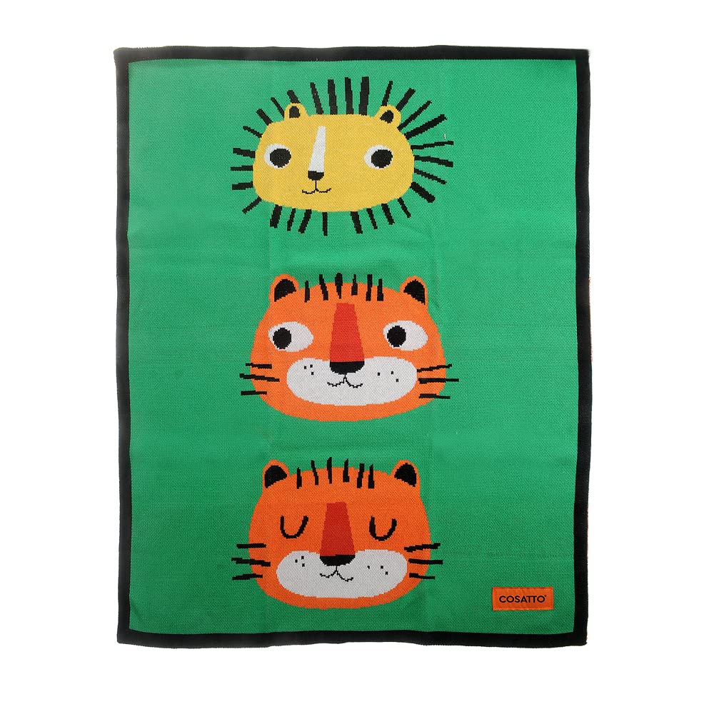 Cosatto Baby Blanket 90x70 cm, 100% Combed Cotton Knitted Blanket | Ultra-Soft Blanket for Cot, Pram & Snuggles – Easy Tiger Design – Newborn Essentials Gift Set