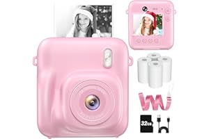 ZOSTUIC Instant Camera, Dual-Lens Kids Camera Instant Print for Boys Girls Christmas Birthday Gifts, 1080P Digital Cameras for Kids Teens with Print Paper, 32GB Card, Toddle Toy for Age 4-12 Years(Pink)