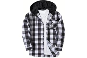 TXGMNA Men's Plaid Hoodie Flannel Shirt Jacket 2025 Fall Long Sleeve Color Block Checkered Hooded Button Down Shirts