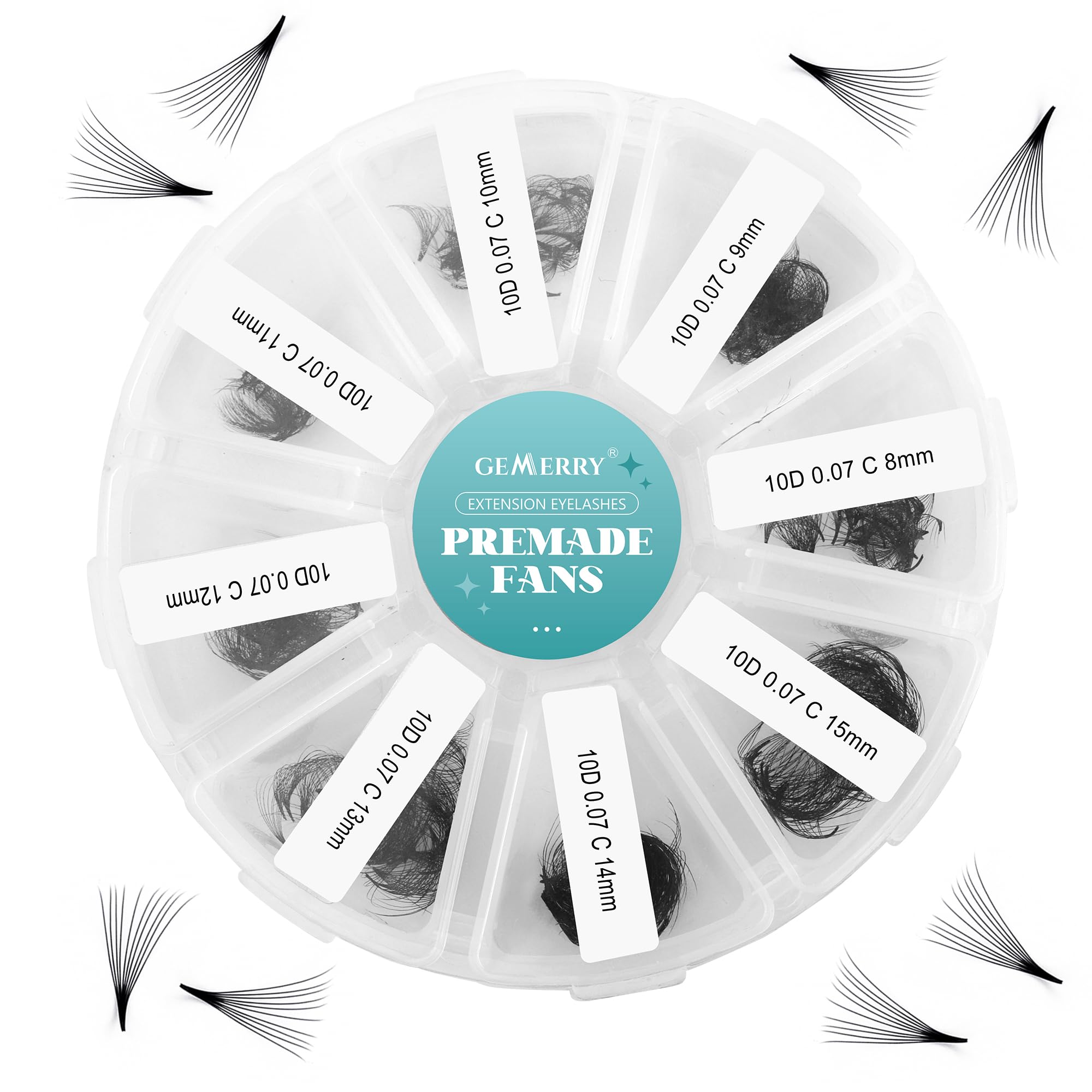 10D Premade Volume Eyelash Extensions 500PCS Promade Loose Fans Mixed Tray Pre Made Fans Handmade Eyelash Extensions C Curl Premade Lash Fans Pointy Base GEMERRY Lashes(10D-0.07C,8-15mm)