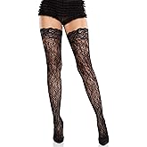 Leg Avenue Women’s Cross Hatch and Floral Lace Stay Up Thigh High Stockings for Women Sexy, Black, One Size