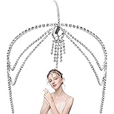 Rhinestone Mesh Headpiece Cap 1920s Flapper Headpiece Crystal Cap Headpieces Rhinestone Head Chain Silver Head Jewelry Hair Accessories for Bridal Cosplay Halloween Art Decor Party