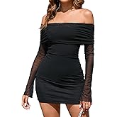 KUTUMAI Women Sexy Long Sleeve Mini Dress Off Shoulder Bodyocn Party Going Out Dresses for Formal Wedding Guest