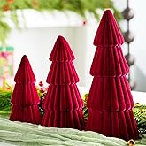 RumonZS 3 Pcs Velvet Foam Christmas Trees Table Decorations Cone Indoor Christmas Figurine Decor for Mantel Living Room Entryway Holiday Xmas Winter Indoor Home Centerpiece Decor (Red)