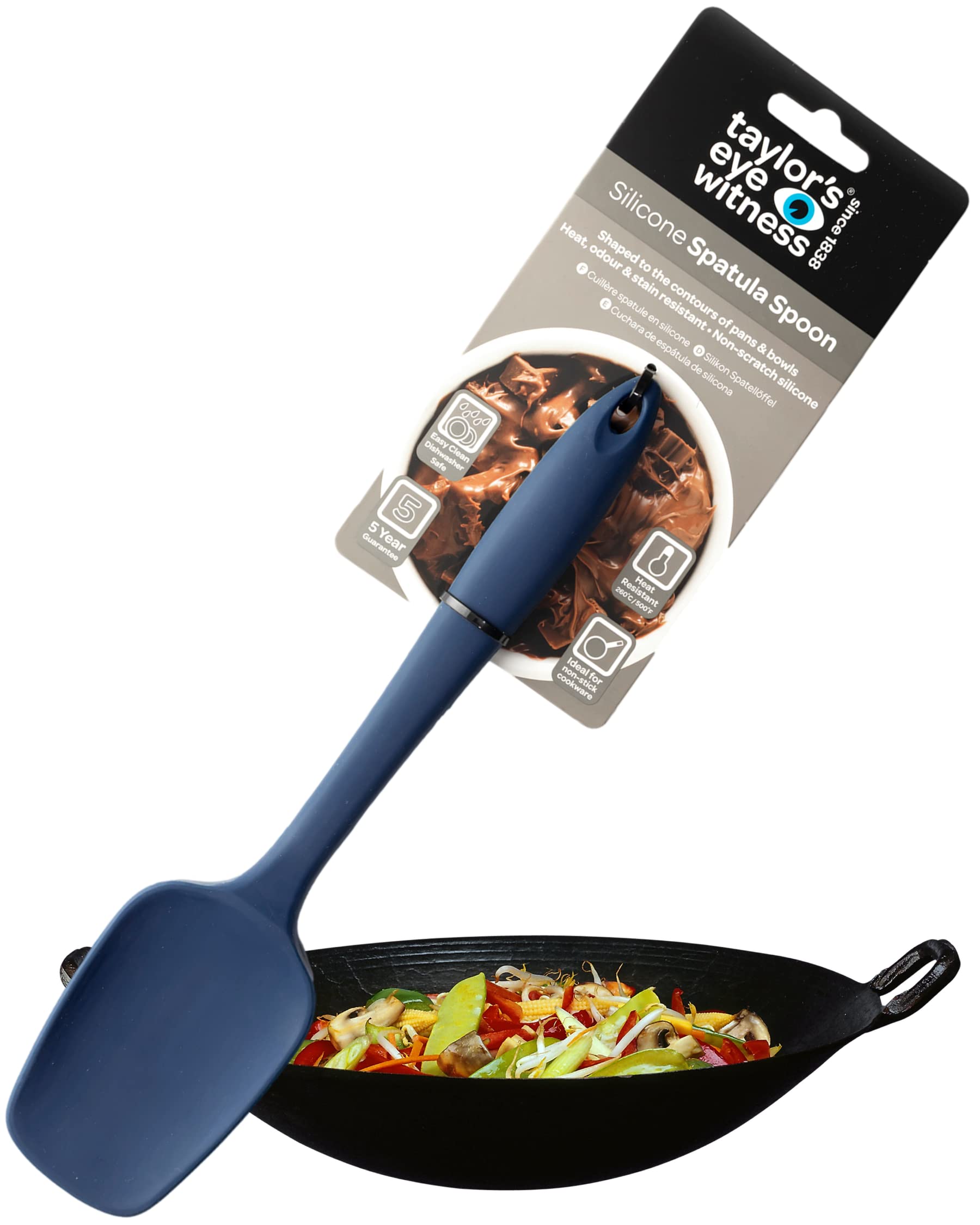 Taylors Eye Witness Large Silicone Denim Blue Spatula Spoon - Dishwasher Safe, Heat Resistant (260°C/500°F)