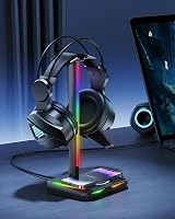 New Bee RGB Headphone Stand Wireless Charger 2 USB-C 1 USB Black Gaming Headset view 6