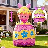 Domkom Up & Down 5.3FT Tall Easter Inflatable Bunny Outdoor Decorations, Build-in LED Lights Holiday Blow Up Yard Decoration, for Easter&Spring, Outdoor,Garden, Yard Lawn Décor