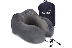 TALLGO Travel Pillow, Best Memory Foam Neck Pillow Head Support Soft Pillow for Sleeping Rest, Airplane Car & Home Use (Grey)