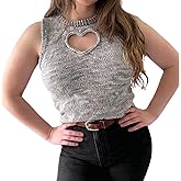 Women Heart Hollow Knit Tank Top Y2K Sleeveless Crew Neck Tight Crop Tops Valentine Crochet Sweater Vest