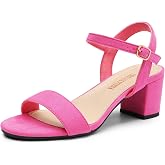 DREAM PAIRS Women's Low Heels Block Open Toe Ankle Strap Classic Short Chunky Sandals with Buckle for Daily Work Wedding Part