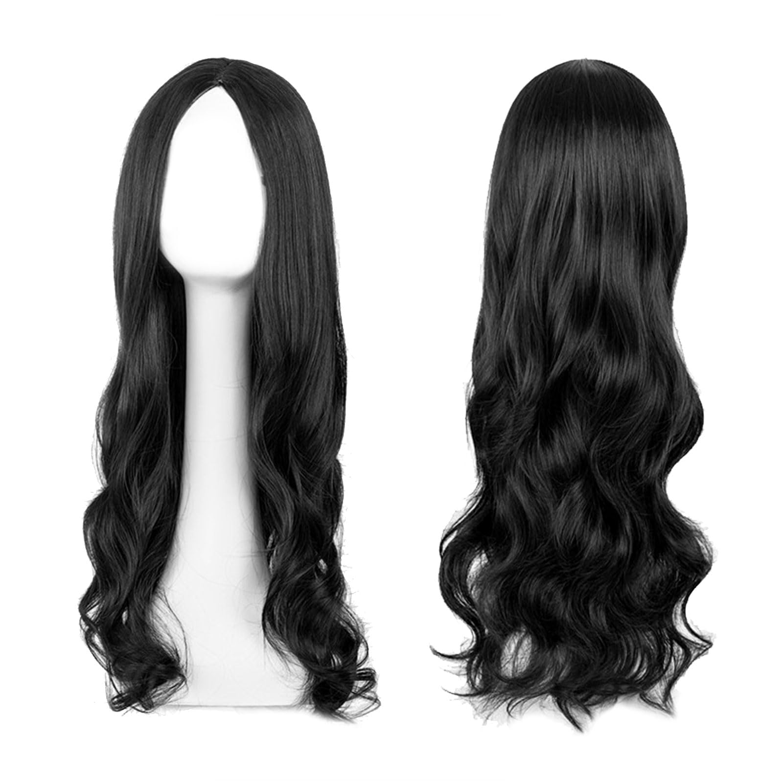 EUPSIIU Long Black Wave Wigs for Women Girls, 27’’ Long Curly Wigs Ladies Fancy Dress Wig Synthetic Hair, Women's Charming Full Hair Replacement for Cosplay Party, Daily Use (Black)