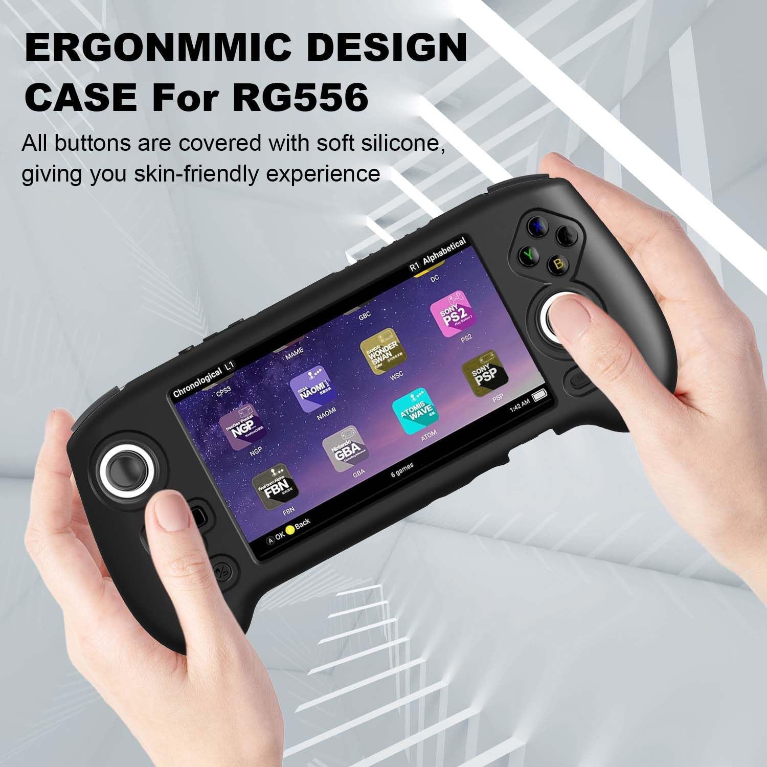 Silicone Protective Case for RG556, Only Compatible with Anbernic RG 556 Handheld Game Console Anti-Scratch Washable Soft Skin Case (Black)