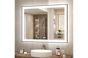 SMIROR 40x30 Black Frame LED Mirror for Bathroom Wall, Large Lighted Vanity Mirrors, Dimmable, Anti-Fog, Memory, Shatterproof, ETL Listed (Front Lights and Backlit)