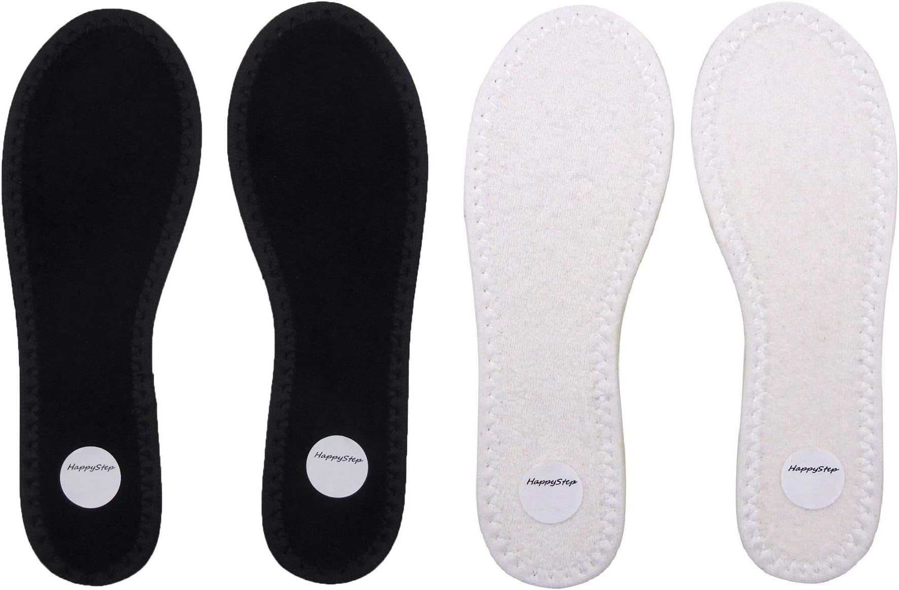 HappyStep® 2 Pairs Terry Insoles The Best Barefoot Insoles, Ideal for Walking, Jogging and Running in All Seasons, Washable and Reusable, 1-Pair Black and 1-Pair White