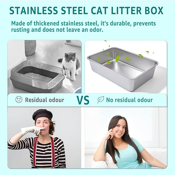 FUTAM STAINLESS STEEL LITTER BOX, 23.6“X15.7″X6″ DEEP STAINLESS STEEL CAT LITTER BOX EXTRA LARGE, XL METAL LITTERBOX FOR BIG CATS WITH HIGH SIDES, NON STICK SURFACE, EASY TO CLEAN