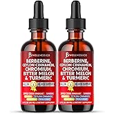 Berberine with Ceylon Cinnamon Supplement Liquid Drops + Bitter Melon Extract, Glucomannan, Gymnema, Chromium, Turmeric, Panax Ginseng, Moringa- 4 OZ